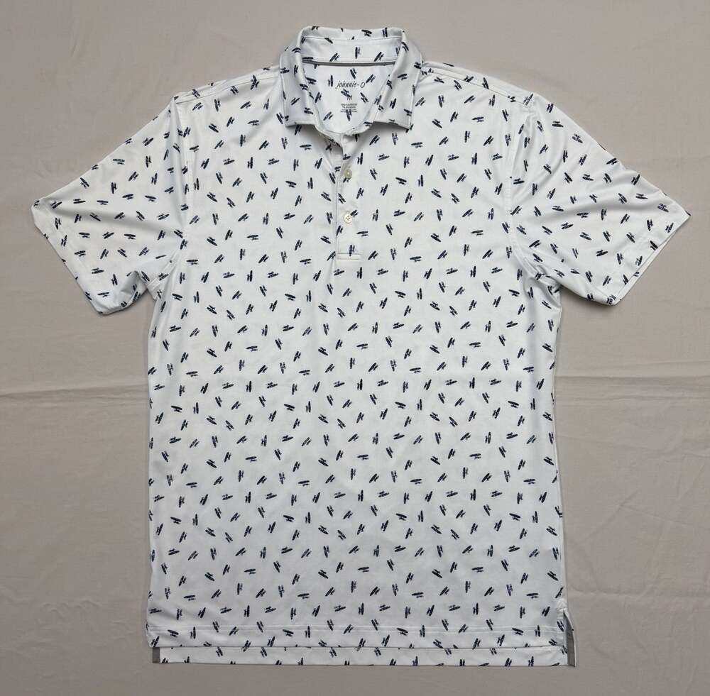 Johnnie-O Logo Polo Shirt Short Sleeve Performance Golf Men’s MED White & Navy